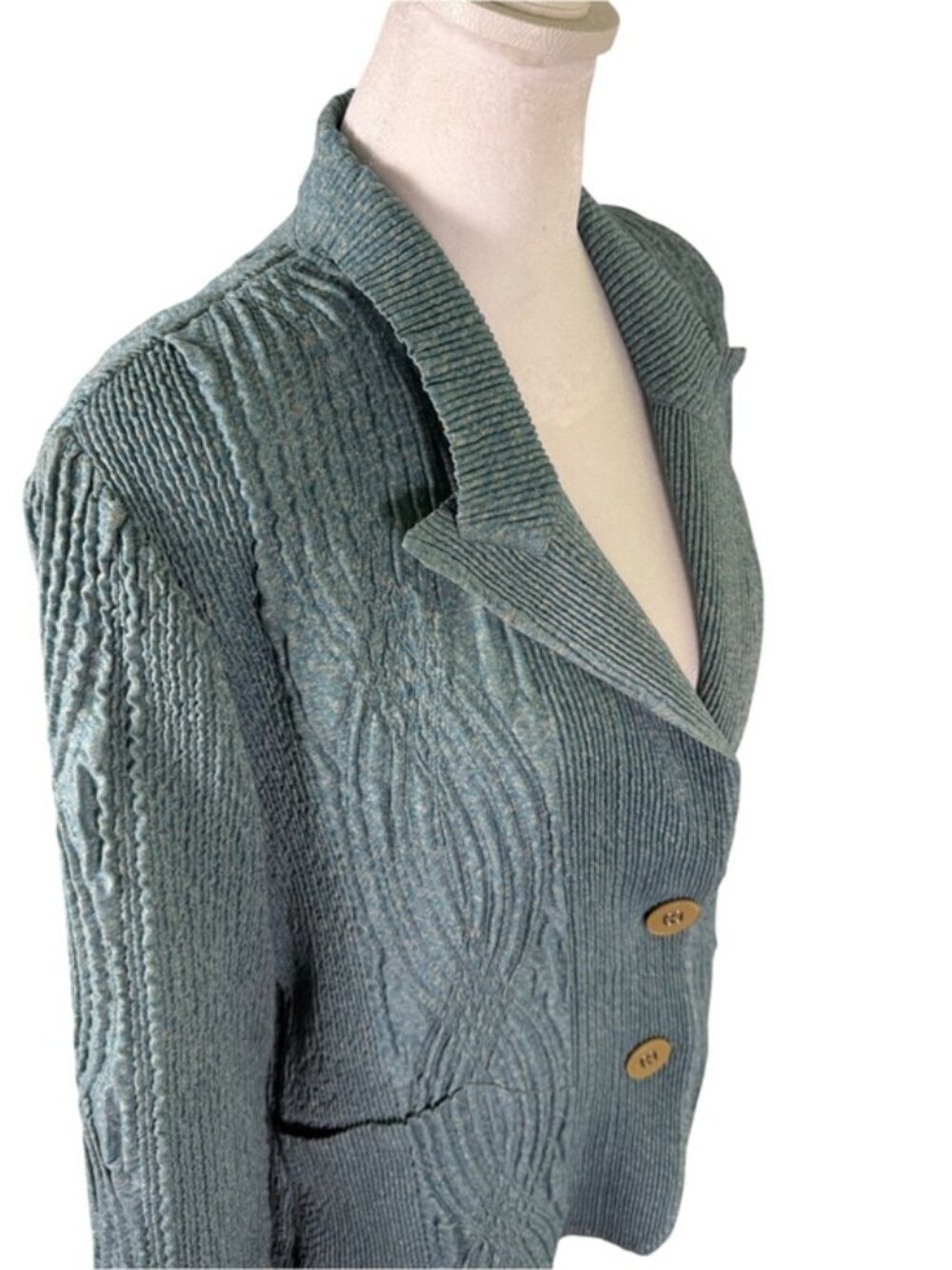 Flair Sage Green Crinkle Textured Blazer Jacket M Button Front Lightweigt - Picture 8 of 12